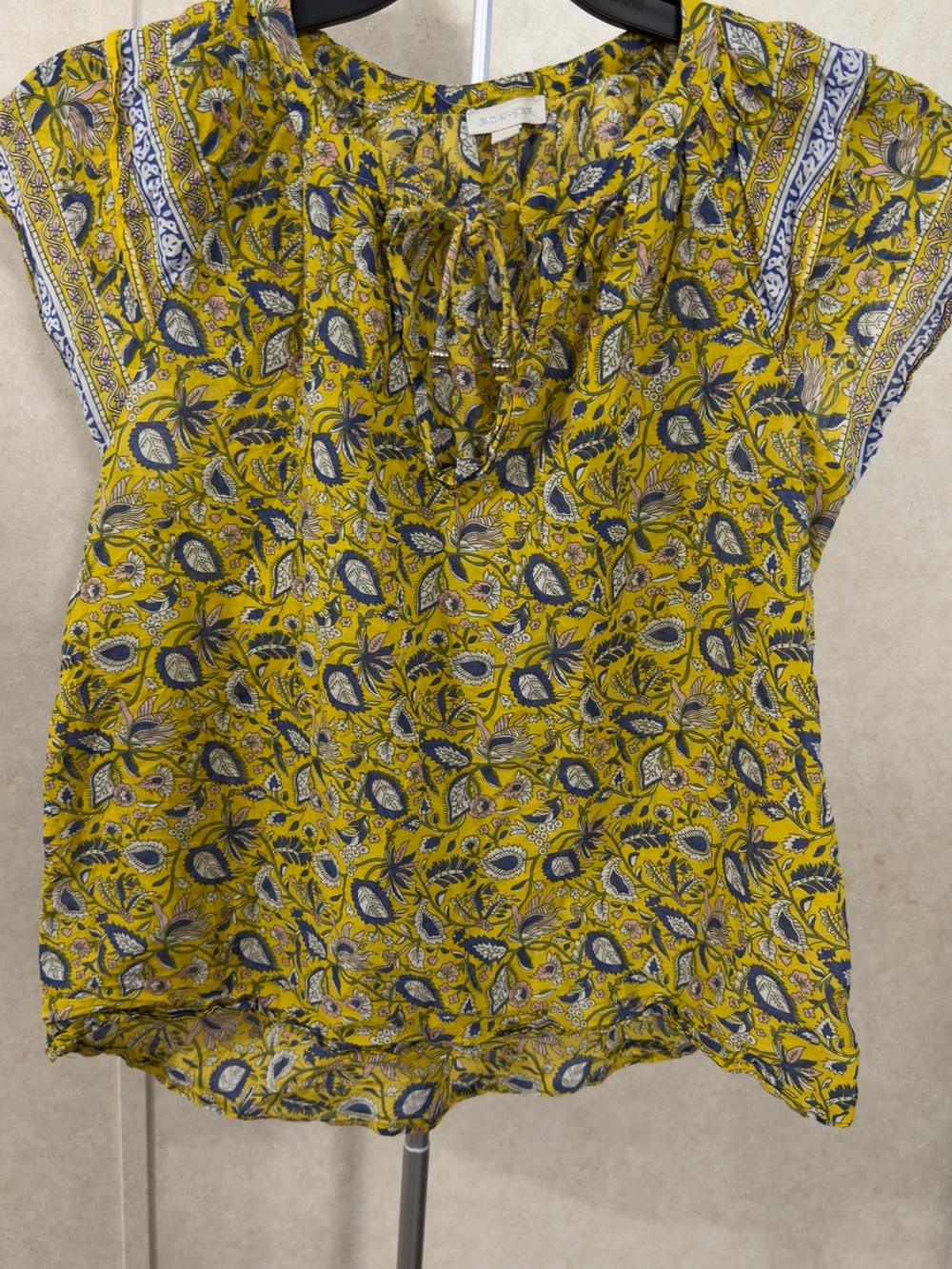 Yellow Paisley Tie-Front Short Sleeve Women's Blouse